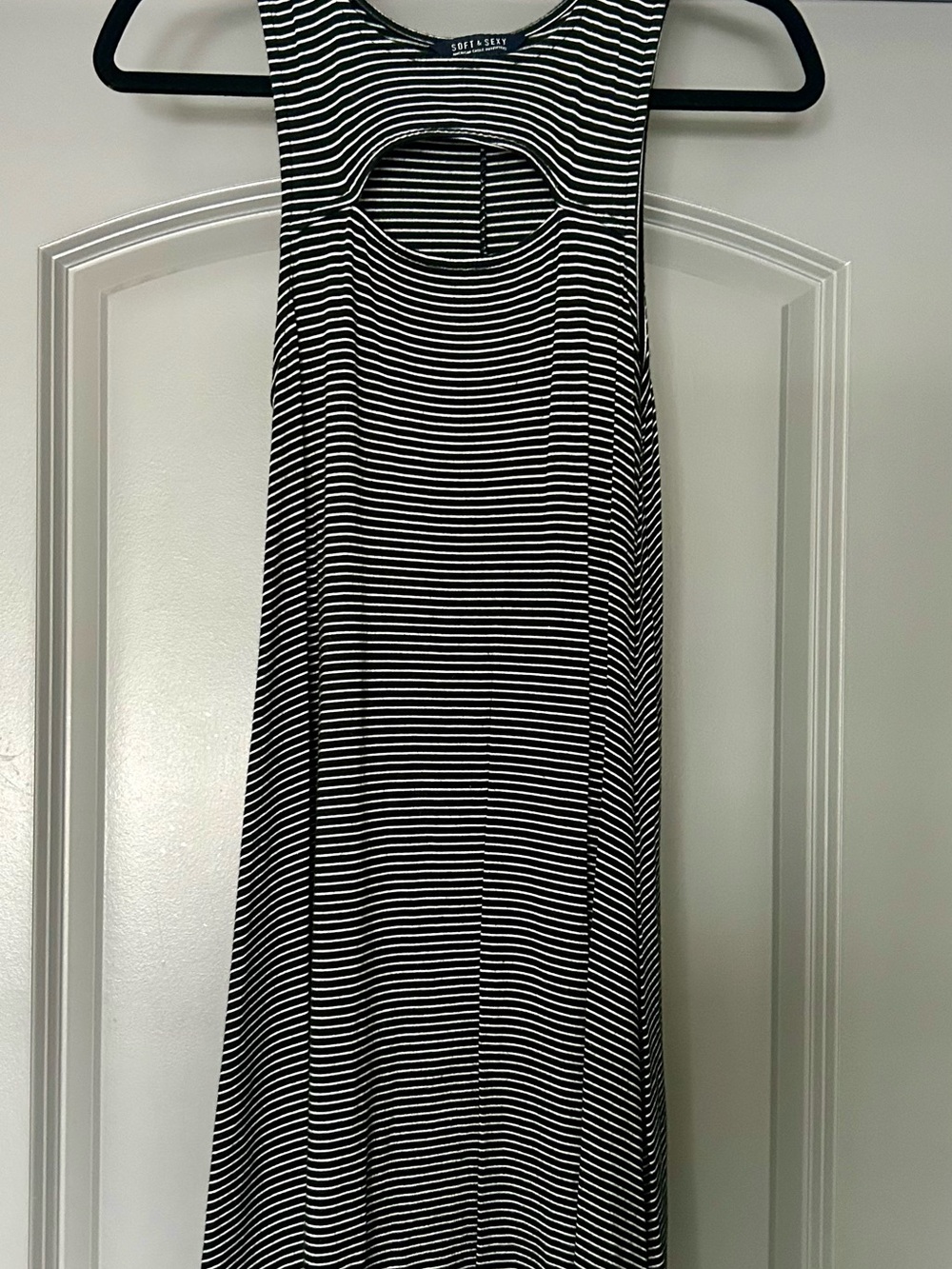 American Eagle Outfitters Black and White Striped Maxi Dress with Front Cutout
